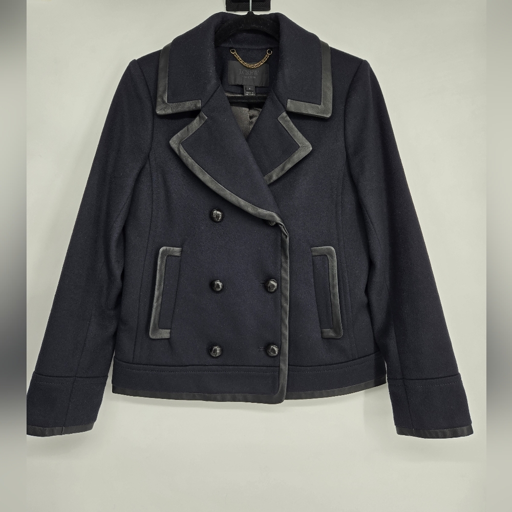 J. Crew Collection Leather Trimmed Navy Peacoat Size 6